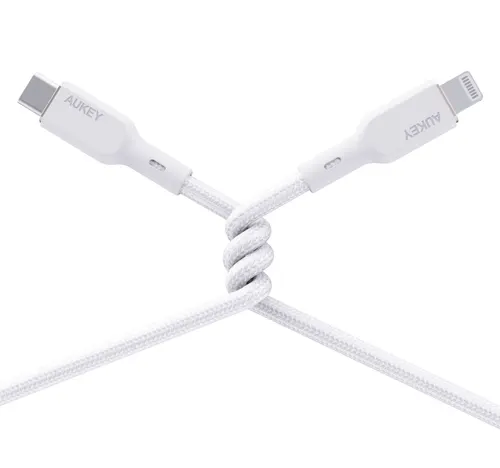 أوكي كابل USB-C إلى لايتنينج 1.8 متر مضفّر نايلون أبيض، CB-NCL2