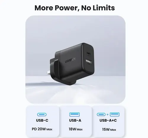 يوجرين شاحن حائط USB بمنفذين 20 واط أسود X227-45304