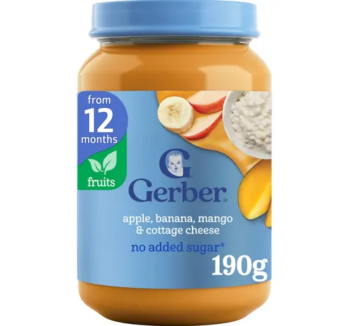Gerber Baby Food Apple, Banana, Mango & Cottage Cheese Puree No Added Sugar from 12 Months 190 g