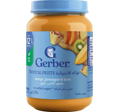 Gerber Baby Food Mango, Pineapple & Kiwi Puree No Added Sugar from 12 Months Jar 190 g