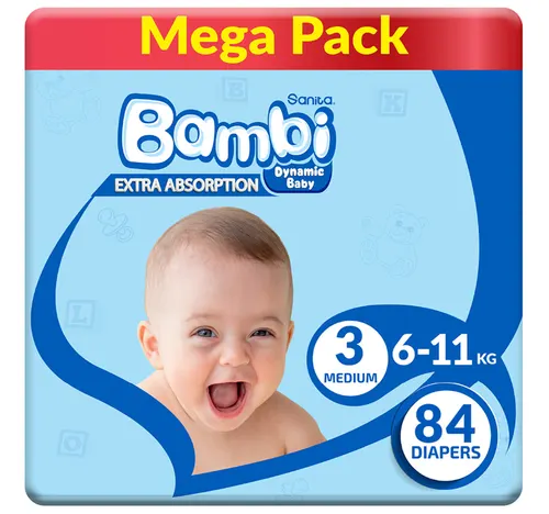Sanita Bambi Extra Absorption Baby Diapers Size 3 Medium 6-11kg 84 pcs