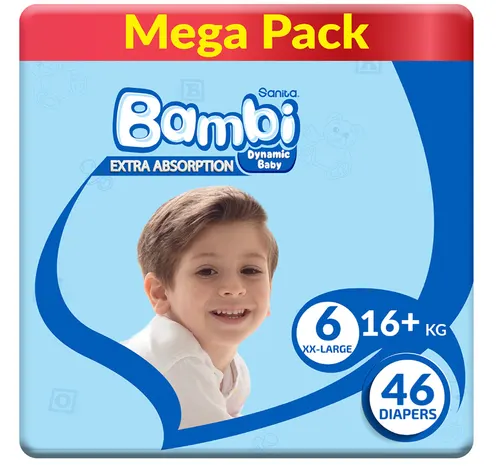 Sanita Bambi Extra Absorption Baby Diapers Size 6 XX-Large 16+kg 46 pcs