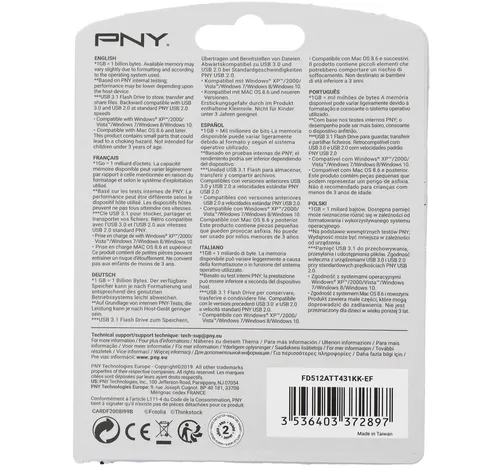 PNY USB 3.1 Flash Drive, 512 GB, ATT431KK
