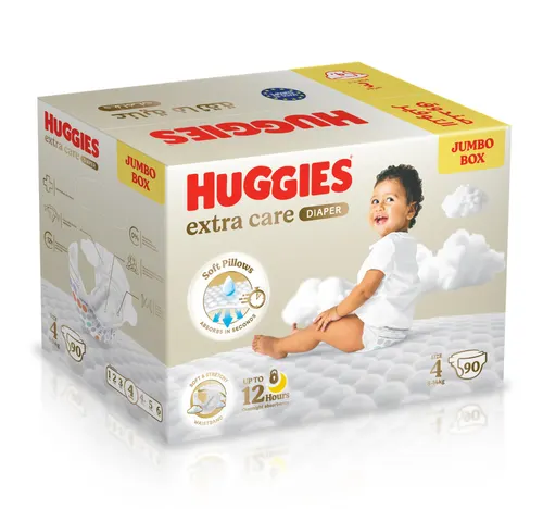 Huggies Extra Care Baby Diaper Size 4 Jumbo Box 8-14kg Value Pack 90 pcs