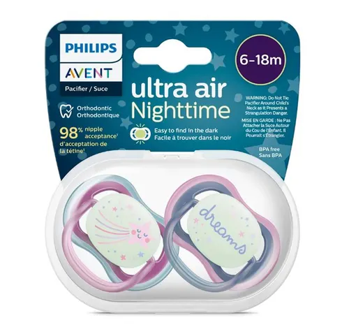 Philips Avent Ultra Air Nighttime Pacifier From 6-18Months 376/14 2 pcs