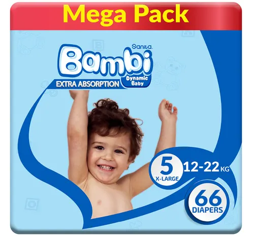 Sanita Bambi Extra Absorption Baby Diapers Size 5 X-Large 12-22kg 66 pcs