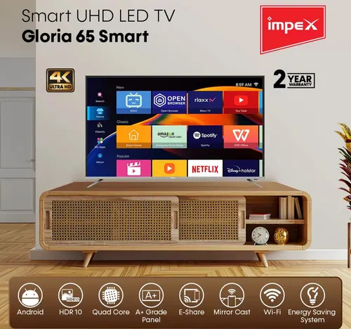 Impex 65 Inches 4K UHD Android 11 Smart LED TV, Gloria