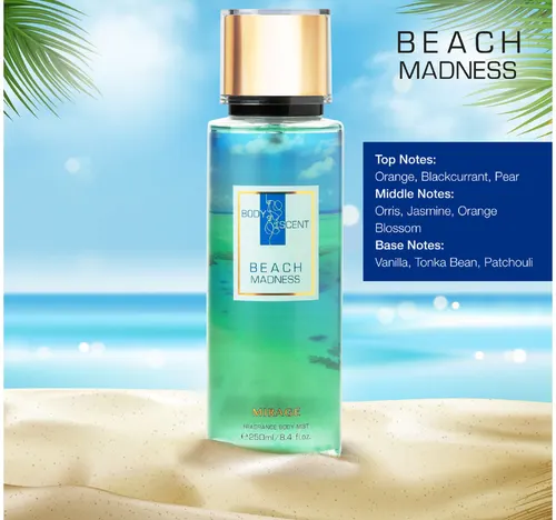 Body Scent Mirage Fragrance Body Mist for Women, Beach Madness, 250 ml