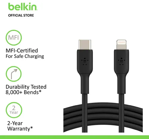 بيلكن بوست تشارج كابل USB-C إلى لايتنينغ بطول 1 متر أسود CAA003bt1MBK