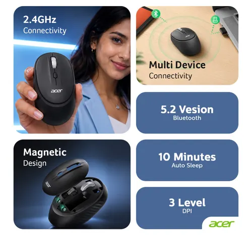 Acer Dual Mode Wireless Mouse, Black, OMR270