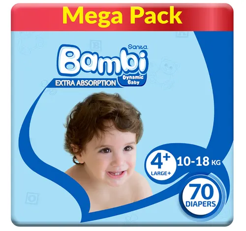 Sanita Bambi Extra Absorption Baby Diapers Size 4+ Large+ 10-18kg 70 pcs