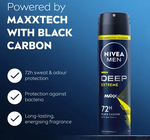 نيفيا مين ديب إكستريم ماكس تك بخاخ للجسم بالفحم الأسود حماية 72 ساعة 150 مل