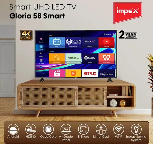 إمبكس تلفزيون LED ذكي بدقة 4K UHD مقاس 58 بوصة بنظام Android 13، لون Gloria