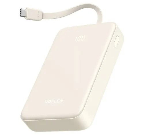 يوجرين باور بانك مع كابل USB-C مدمج 20000 مللي أمبير، 22.5 واط، أبيض، 35340
