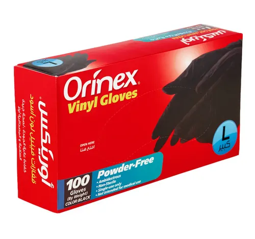 Orinex Powder Free Large Black Vinyl Gloves 100 pcs