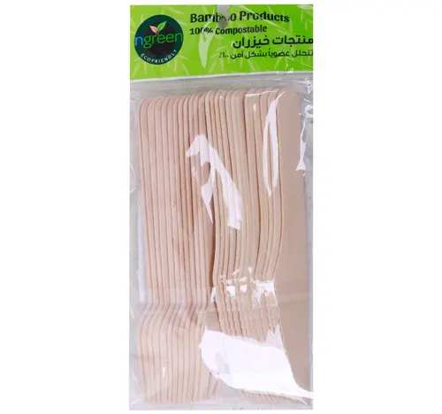 LuLu Ngreen Bamboo Fork and Knife Size 16.5 cm 12 Set 24 pcs