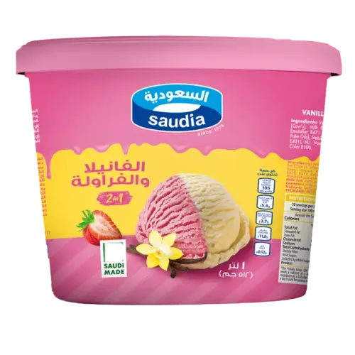 السعودية ايس كريم 2 في 1 فراولة و فانيلا-1 لتر