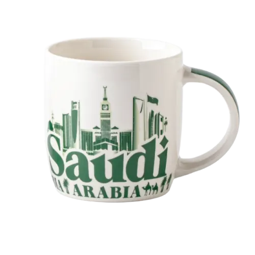 أسواق التميمي في المنزل كوب خزف مع خط أخضر سعة-340 مل