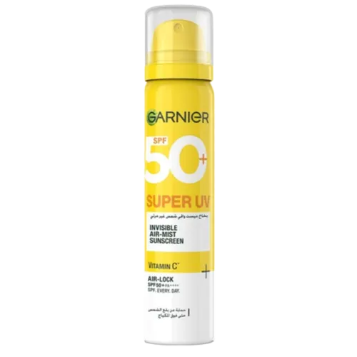 غارنييه واقي شمس سوبر UV برذاذ هوائي غير مرئي بمعامل حماية SPF 50 ومعزز بفيتامين C-75 مل